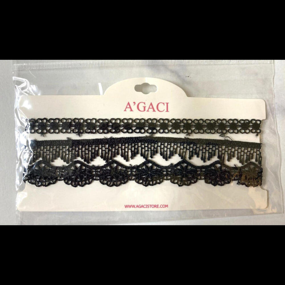 A’GACI Adjustable Length Black Lace Chokers Halloween Gothic 3 Piece Set - New